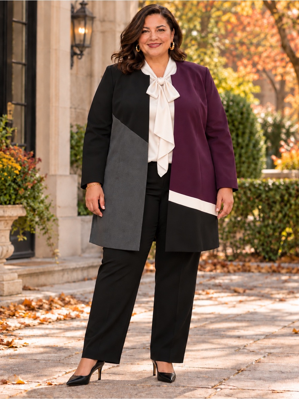 Calvin Klein Colorblock Longline Open Front Blazer 24W Plum Black Gray NWT